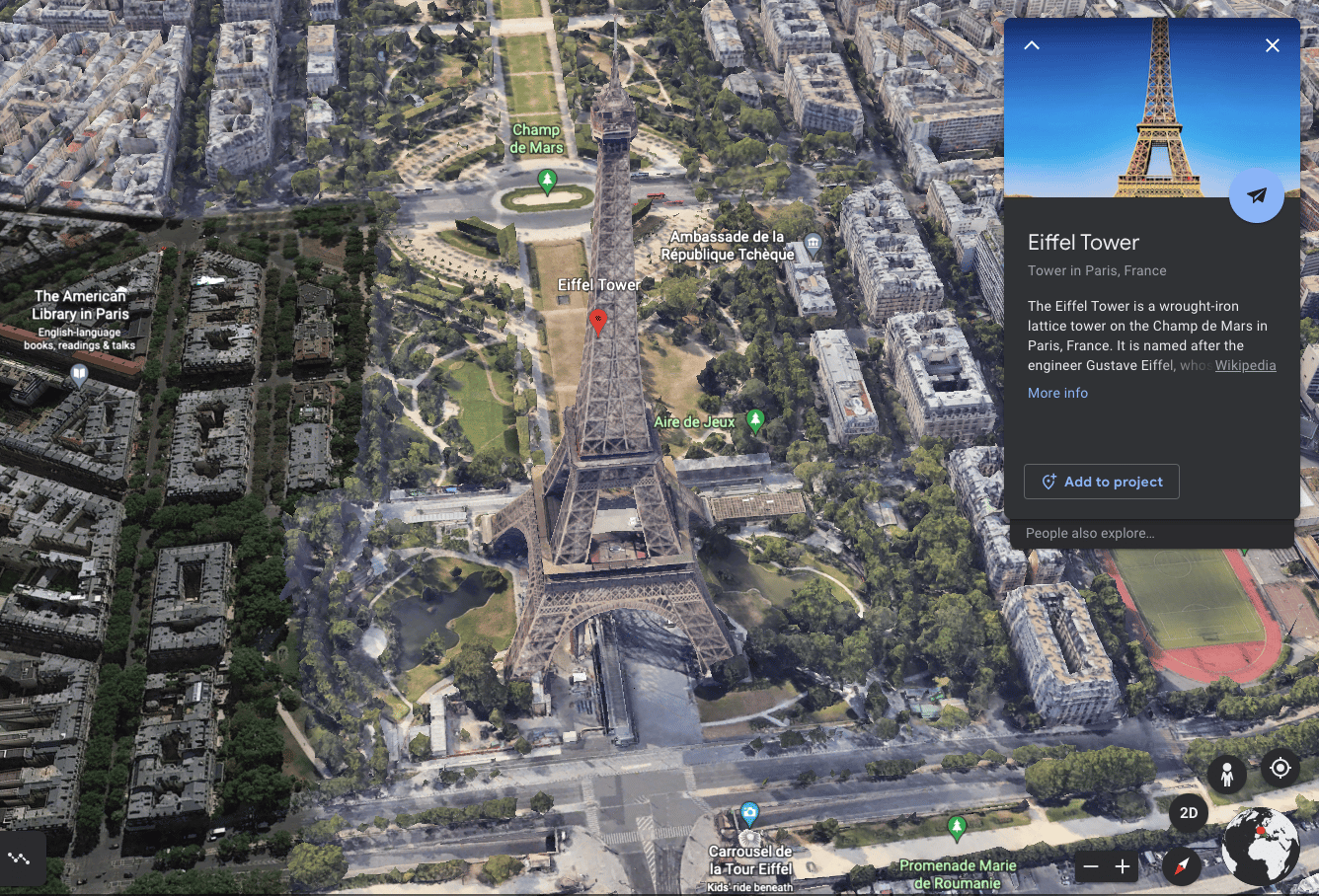 Google Earth Eiffel Tower, in Paris. 
